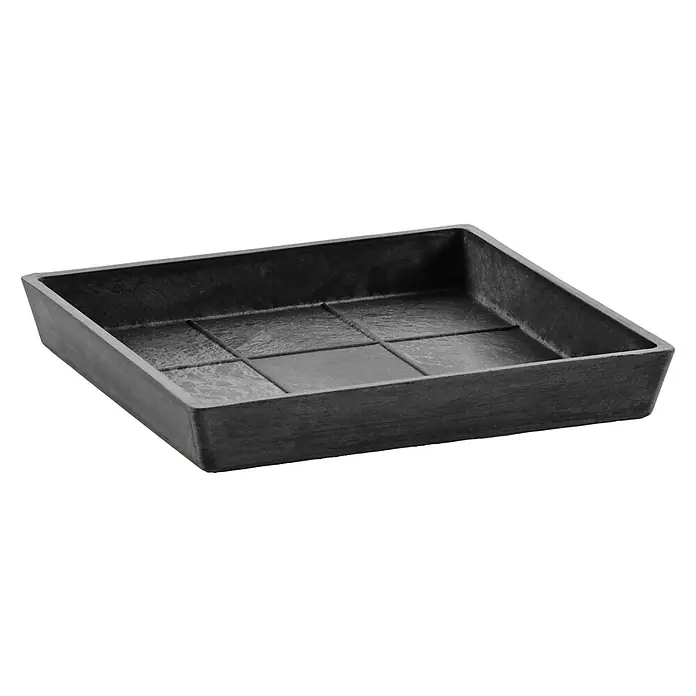 Ecopots Kasten-Untersetzer Rotterdam - 18 x 18 x 2,5 cm, Kunststoff, Dunkelgrau - Diagonale Ansicht