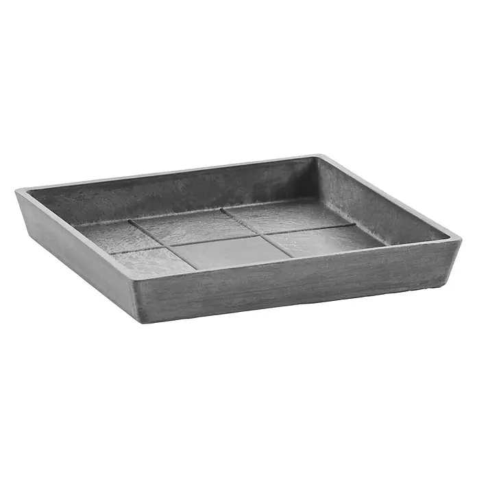 Ecopots Kasten-Untersetzer Rotterdam - 18 x 18 x 2,5 cm, Kunststoff, Grau - Diagonale Ansicht