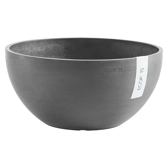 Ecopots Pflanzschale rund Brussels - Außenmaß (Ø x H): 30 x 14 cm, Kunststoff, Grau - Vorderansicht