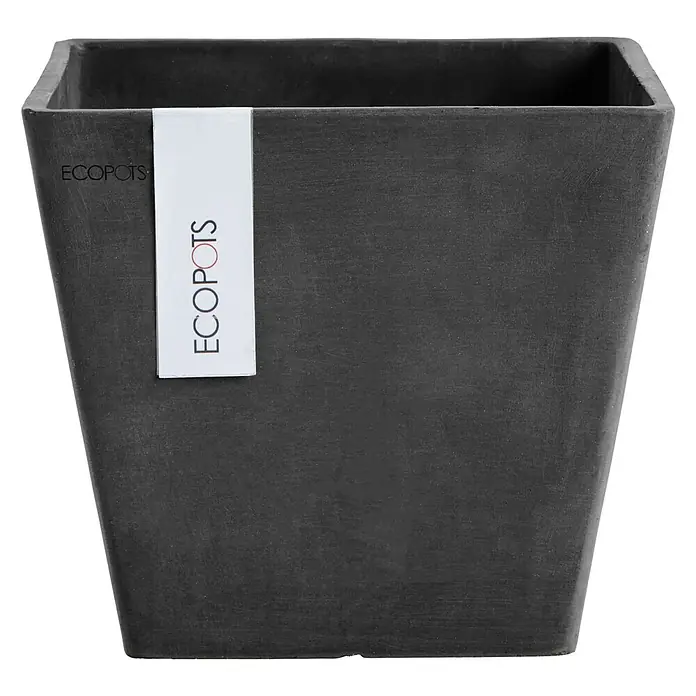 Ecopots Pflanzkasten Rotterdam - Außenmaß (L x B x H): 20 x 20 x 17,5 cm, Kunststoff, Dunkelgrau - Vorderansicht