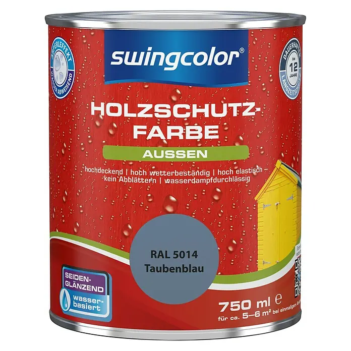 swingcolor Holzschutzfarbe - Taubenblau, 750 ml, Seidenglänzend, Wasserbasiert - Vorderansicht