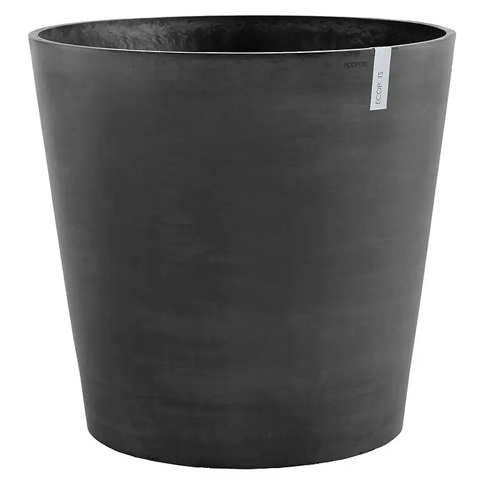 Ecopots Amsterdam Pflanzkübel rund - Außenmaß (Ø x H): 56 x 60 cm, Kunststoff, Dunkelgrau, Ausstattung Pflanzgefäß: Rollen - Vorderansicht