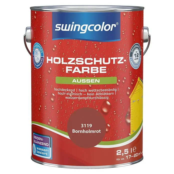 swingcolor Holzschutzfarbe - Bornholmrot, 2,5 l, Seidenglänzend, Wasserbasiert - Vorderansicht