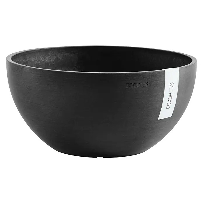 Ecopots Pflanzschale rund Brussels - Außenmaß (Ø x H): 30 x 14 cm, Kunststoff, Dunkelgrau - Vorderansicht