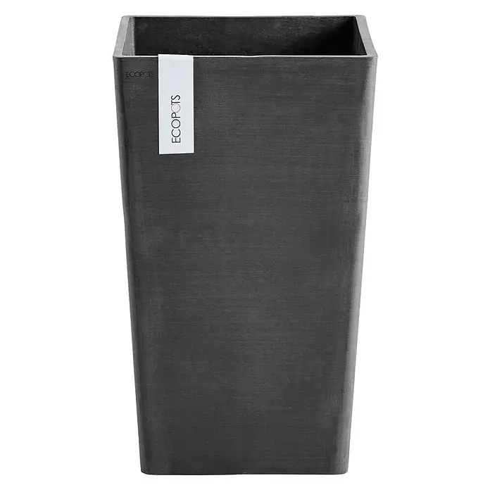 Ecopots Pflanzsäule eckig Rotterdam Medium - Außenmaß (L x B x H): 30 x 30 x 50 cm, Kunststoff, Dunkelgrau - Vorderansicht