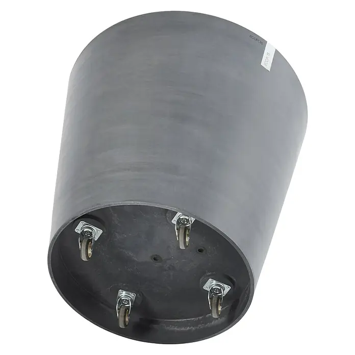 Ecopots Amsterdam Pflanzkübel rund - Außenmaß (Ø x H): 56 x 60 cm, Kunststoff, Grau, Ausstattung Pflanzgefäß: Rollen - Diagonale Ansicht
