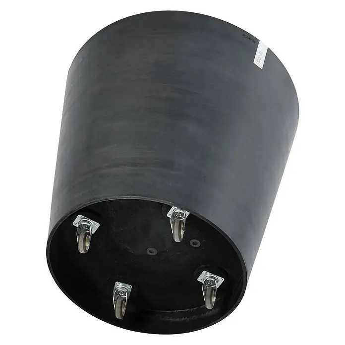 Ecopots Amsterdam Pflanzkübel rund - Außenmaß (Ø x H): 56 x 60 cm, Kunststoff, Dunkelgrau, Ausstattung Pflanzgefäß: Rollen - Diagonale Ansicht