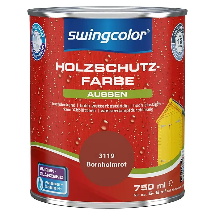 swingcolor Holzschutzfarbe - Bornholmrot, 750 ml, Seidenglänzend, Wasserbasiert - Vorderansicht