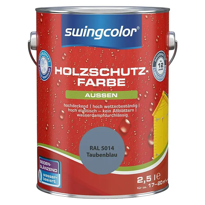 swingcolor Holzschutzfarbe - Taubenblau, 2,5 l, Seidenglänzend, Wasserbasiert - Vorderansicht