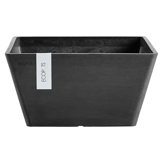 Ecopots Pflanzschale eckig Berlin - Außenmaß (L x B x H): 31 x 31 x 15,5 cm, Kunststoff, Dunkelgrau - Vorderansicht