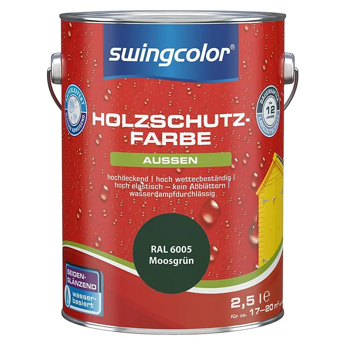 swingcolor Holzschutzfarbe - Moosgrün, 2,5 l, Seidenglänzend, Wasserbasiert - Vorderansicht