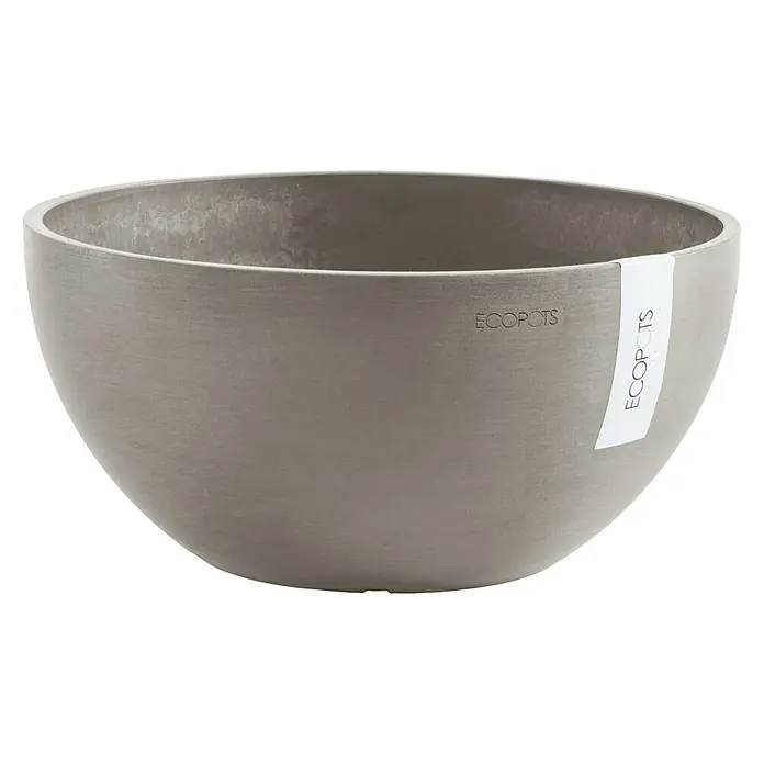 Ecopots Pflanzschale rund Brussels - Außenmaß (Ø x H): 30 x 14 cm, Kunststoff, Taupe - Vorderansicht