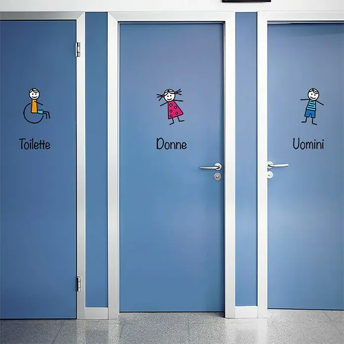 Adhesivos decorativos Toilette Drawings - Lámina adhesiva decorativa, 31 x 15 cm, Negro/Azul/Rosa/Naranja - Foto ambiente