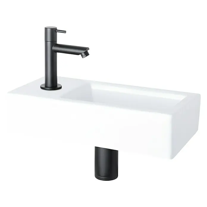 Differnz Fonteinset Ravo - 38,5 x 18,5 cm, Mat Zwart, Kraangat: Links - Diagonaal zicht