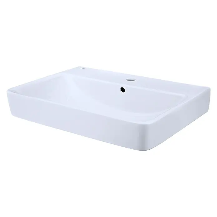 Geberit Renova Plan Waschtisch - 65 x 48 cm, Ohne Spezialglasur, Hahnloch: Mitte, Mit Überlauf, Weiß - Diagonale Ansicht
