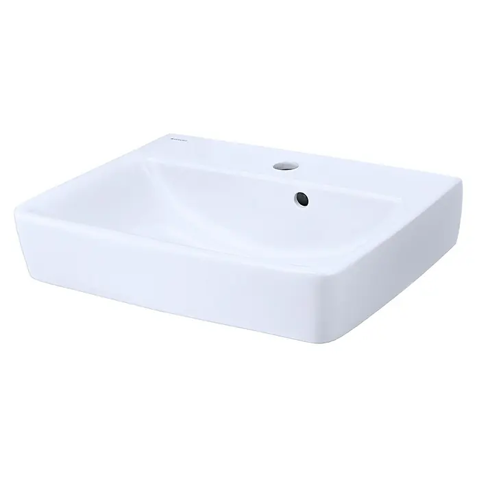 Geberit Renova Plan Waschbecken - 50 x 38 cm, Ohne Spezialglasur, Hahnloch: Mitte, Mit Überlauf, Weiß - Diagonale Ansicht