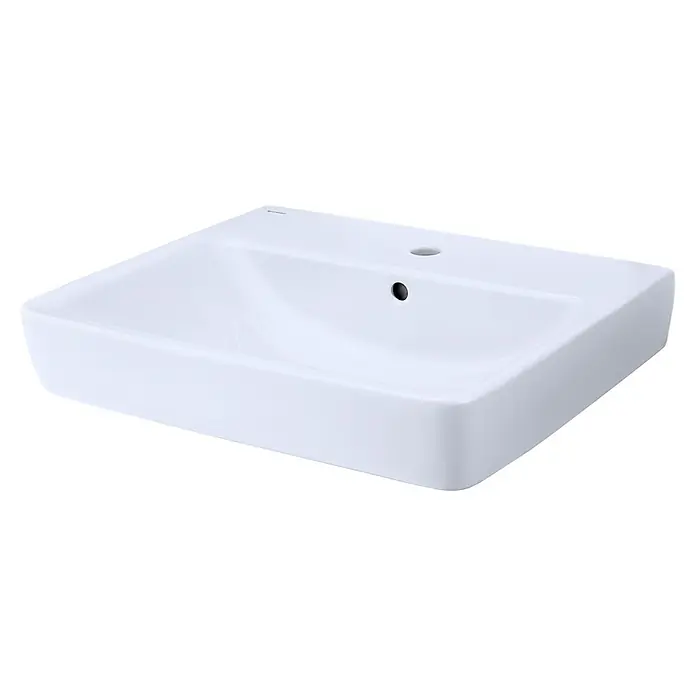 Geberit Renova Plan Waschtisch - 60 x 48 cm, Ohne Spezialglasur, Hahnloch: Mitte, Mit Überlauf, Weiß - Diagonale Ansicht