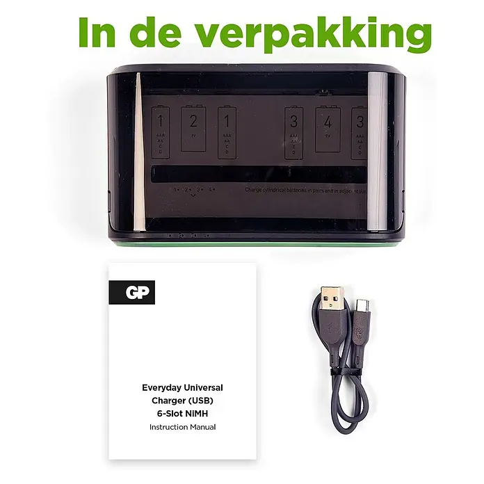 GP ReCyko Batterijoplader - Passend bij: AA, AAA, C, D & 9V - Vooraanzicht