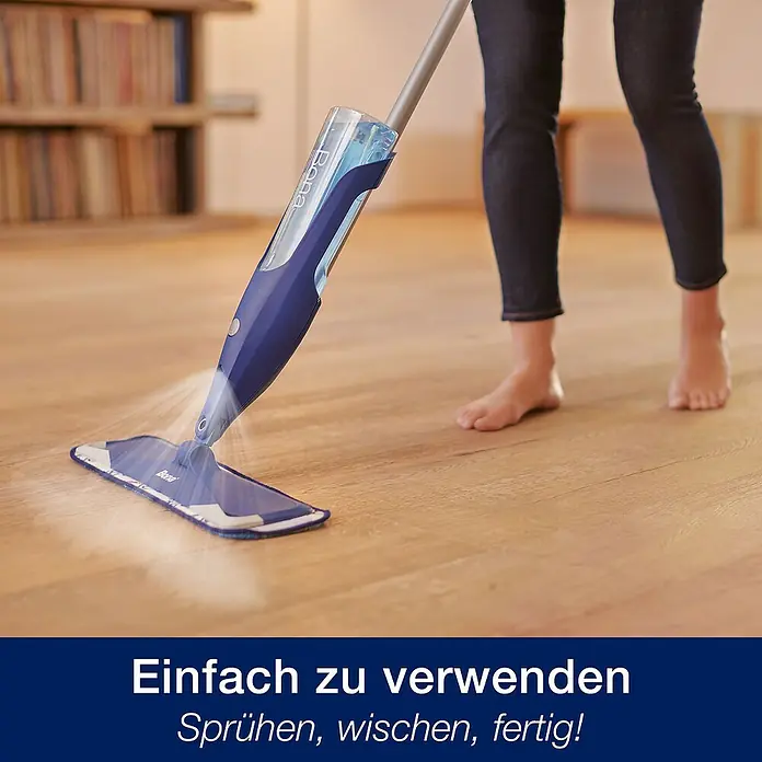 Bona Spray Mop für Holzfußböden - Mikrofaser, 1 x Bona Spray Mop, 1 x Bona Spray Mop Refiller (Kartusche), 1 x Bona Mikrofaser-Reinigungspad - Anwendungsbeispiel
