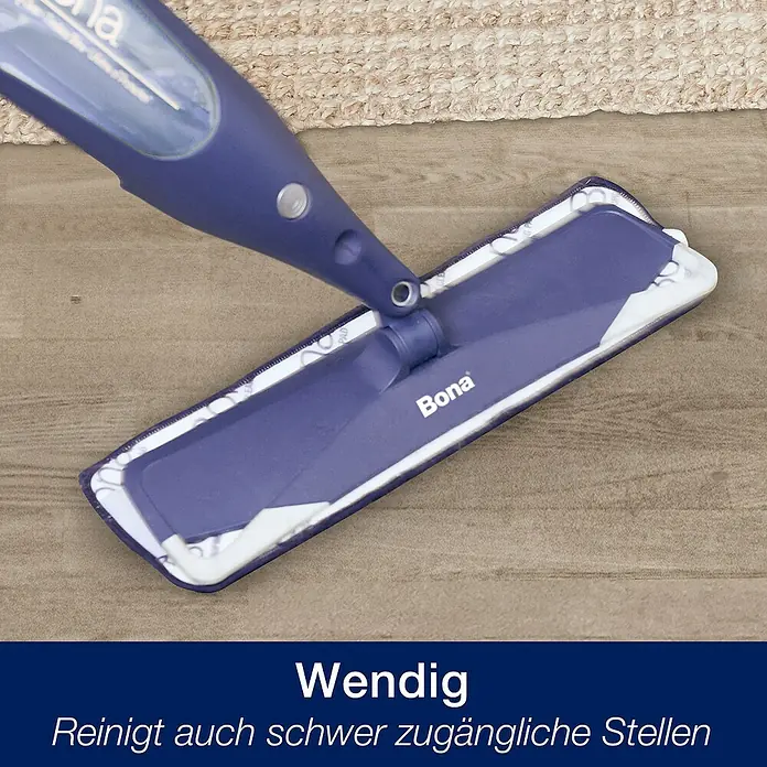 Bona Spray Mop für Holzfußböden - Mikrofaser, 1 x Bona Spray Mop, 1 x Bona Spray Mop Refiller (Kartusche), 1 x Bona Mikrofaser-Reinigungspad - Anwendungsbeispiel