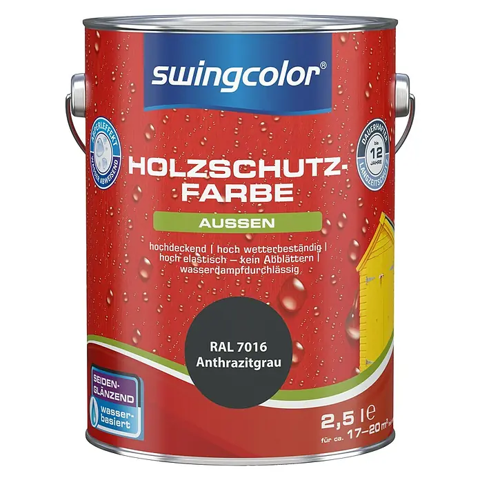 swingcolor Holzschutzfarbe - Anthrazitgrau, 2,5 l, Seidenglänzend, Wasserbasiert - Vorderansicht
