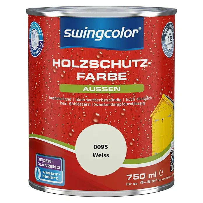 swingcolor Holzschutzfarbe - Weiß, 750 ml, Seidenglänzend, Wasserbasiert - Vorderansicht