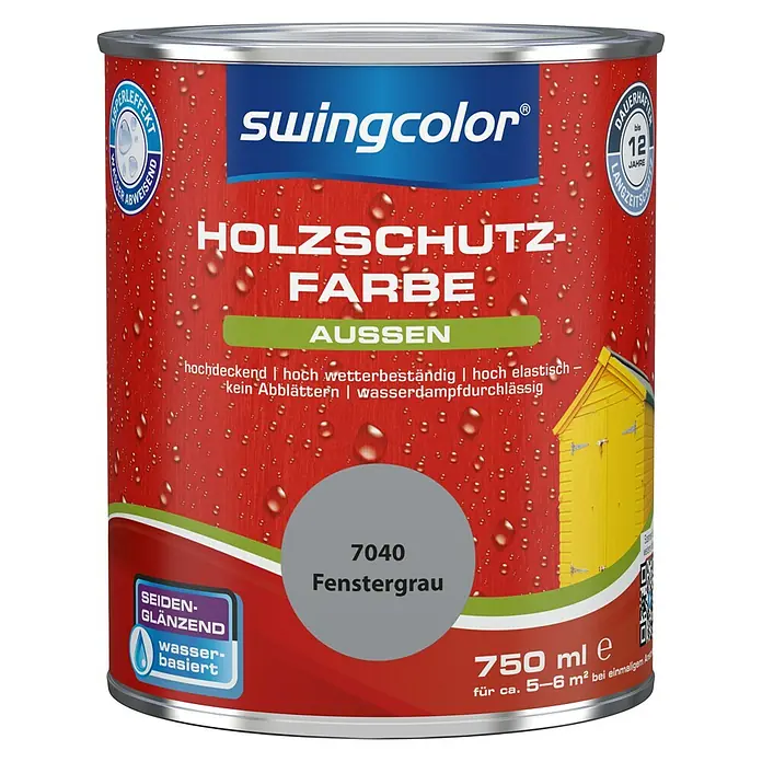 swingcolor Holzschutzfarbe - Fenstergrau, 750 ml, Seidenglänzend, Wasserbasiert - Vorderansicht