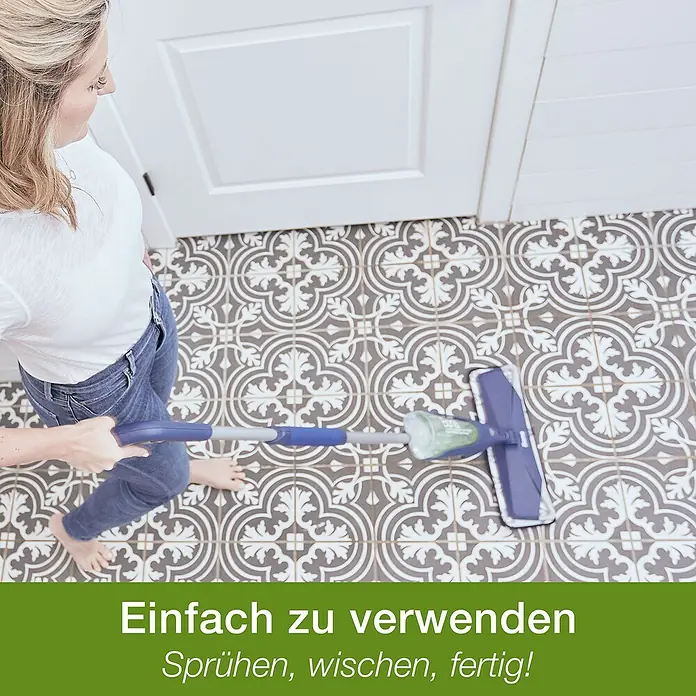 Bona Spray Mop für Fliesen- und Laminatböden - Mikrofaser, 1 x Bona Spray Mop, 1 x Bona Spray Mop Refiller (Kartusche), 1 x Bona Mikrofaser-Reinigungspad - Anwendungsbeispiel