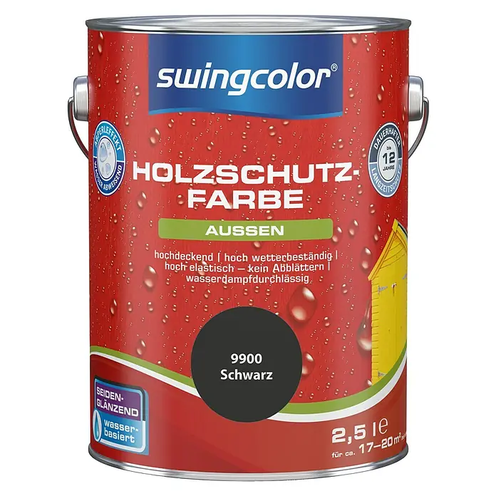 swingcolor Holzschutzfarbe - Schwarz, 2,5 l, Seidenglänzend, Wasserbasiert - Vorderansicht