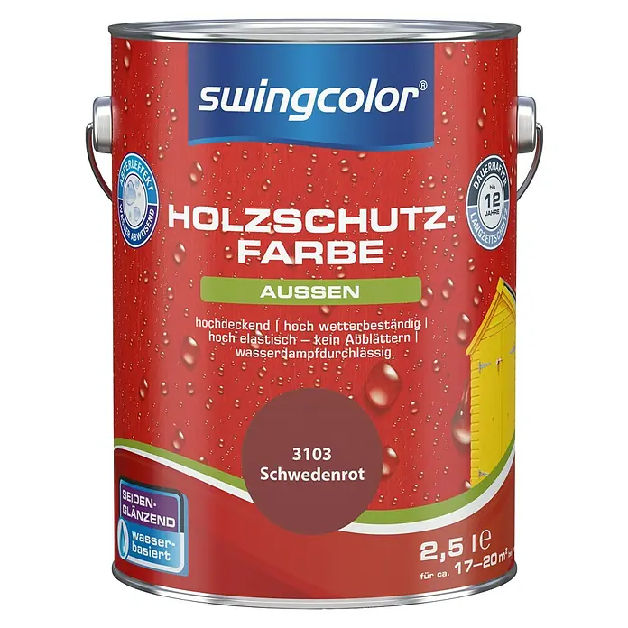 swingcolor Holzschutzfarbe - Schwedenrot, 2,5 l, Seidenglänzend, Wasserbasiert - Vorderansicht