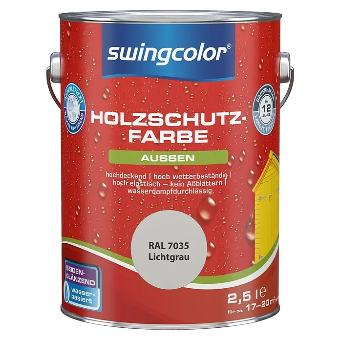 swingcolor Holzschutzfarbe - Lichtgrau, 2,5 l, Seidenglänzend, Wasserbasiert - Vorderansicht