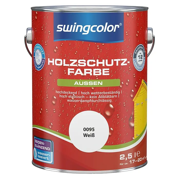 swingcolor Holzschutzfarbe - Weiß, 2,5 l, Seidenglänzend, Wasserbasiert - Vorderansicht