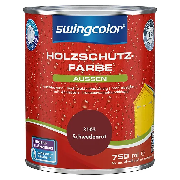 swingcolor Holzschutzfarbe - Schwedenrot, 750 ml, Seidenglänzend, Wasserbasiert - Vorderansicht