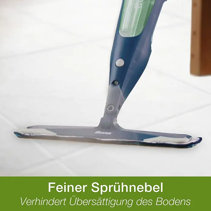 Bona Spray Mop für Fliesen- und Laminatböden - Mikrofaser, 1 x Bona Spray Mop, 1 x Bona Spray Mop Refiller (Kartusche), 1 x Bona Mikrofaser-Reinigungspad - Anwendungsbeispiel