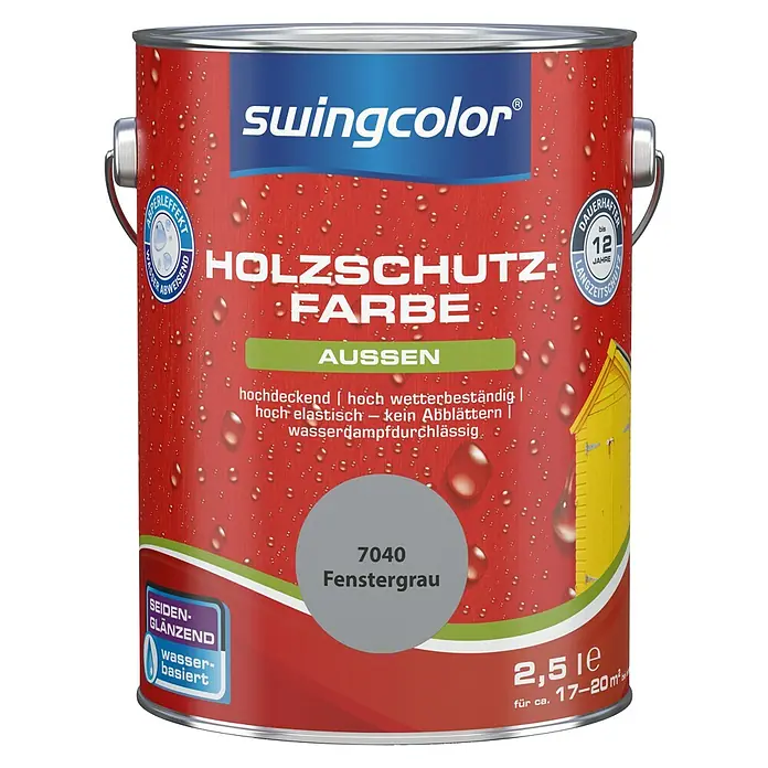 swingcolor Holzschutzfarbe - Fenstergrau, 2,5 l, Seidenglänzend, Wasserbasiert - Vorderansicht