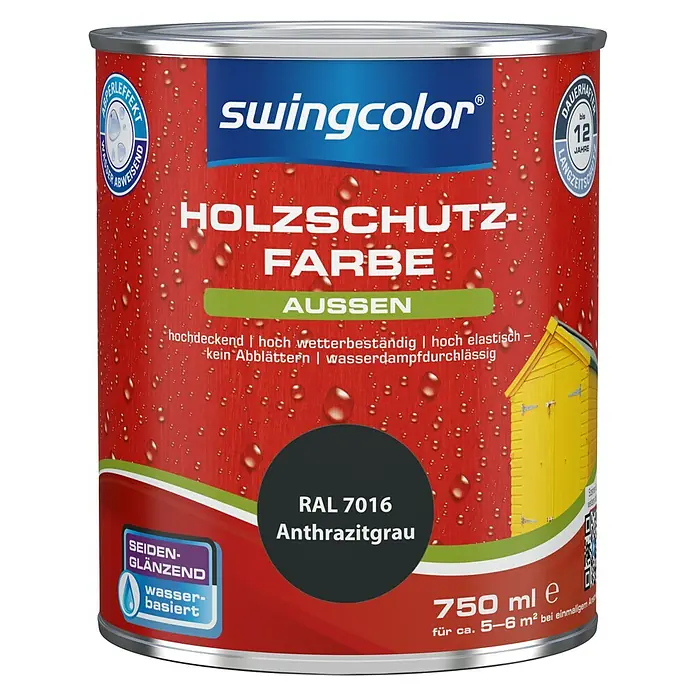swingcolor Holzschutzfarbe - Anthrazitgrau, 750 ml, Seidenglänzend, Wasserbasiert - Vorderansicht