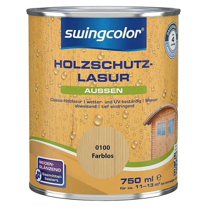 swingcolor Holzschutzlasur - Farblos, 750 ml, Seidenglänzend, Lösemittelbasiert, Alkydharz - Vorderansicht