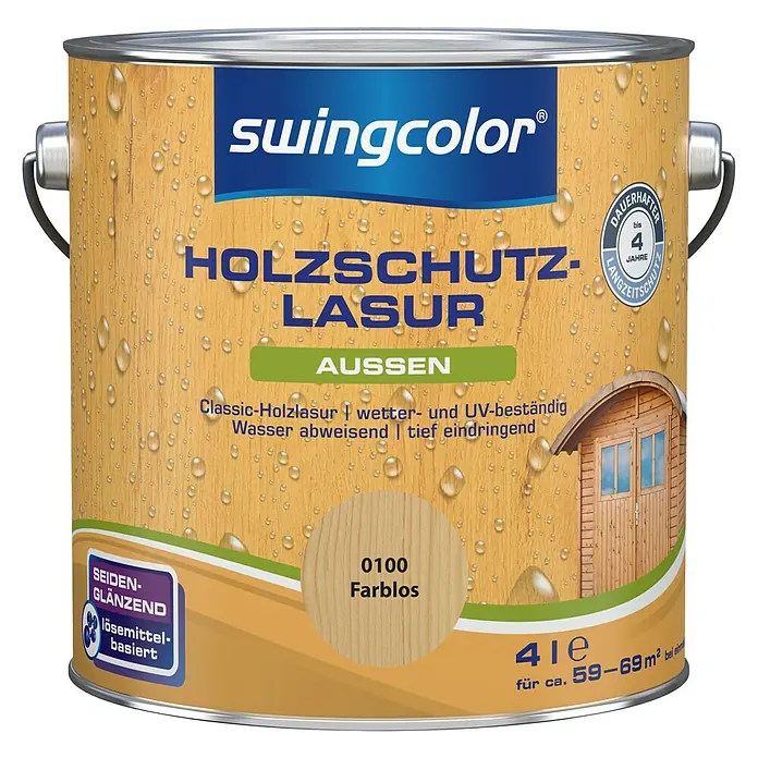 swingcolor Holzschutzlasur - Farblos, 4 l, Seidenglänzend, Lösemittelbasiert, Alkydharz - Vorderansicht