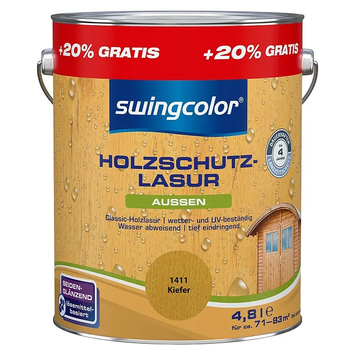 swingcolor Holzschutzlasur - Kiefer, 4,8 l, Seidenglänzend, Lösemittelbasiert, Alkydharz - Vorderansicht