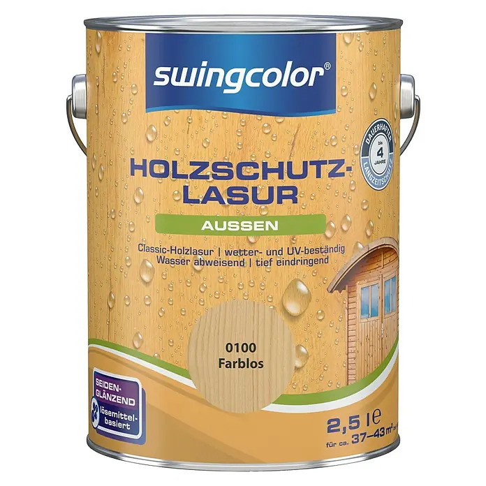 swingcolor Holzschutzlasur - Farblos, 2,5 l, Seidenglänzend, Lösemittelbasiert, Alkydharz - Vorderansicht