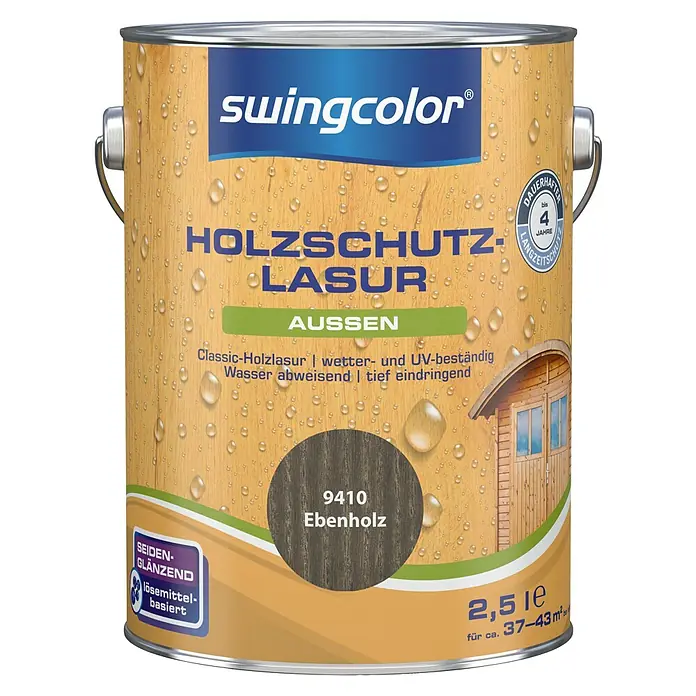 swingcolor Holzschutzlasur - Ebenholz, 2,5 l, Seidenglänzend, Lösemittelbasiert, Alkydharz - Vorderansicht