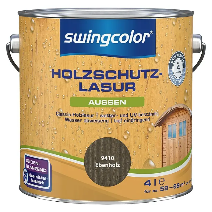 swingcolor Holzschutzlasur - Ebenholz, 4 l, Seidenglänzend, Lösemittelbasiert, Alkydharz - Vorderansicht