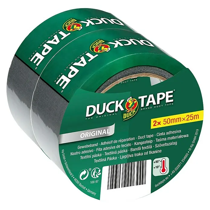 Duck Tape Gewebeband - Silber, L x B: 25 m x 50 mm, 2 Stk. - Diagonale Ansicht