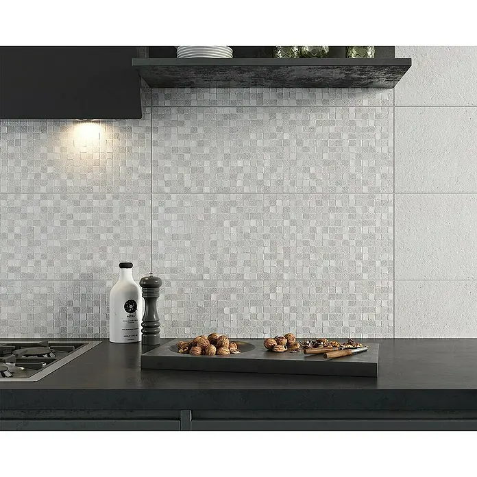 Revestimiento cerámico Thermes - 25 x 70 cm, Blanco, Efecto cemento - Foto ambiente