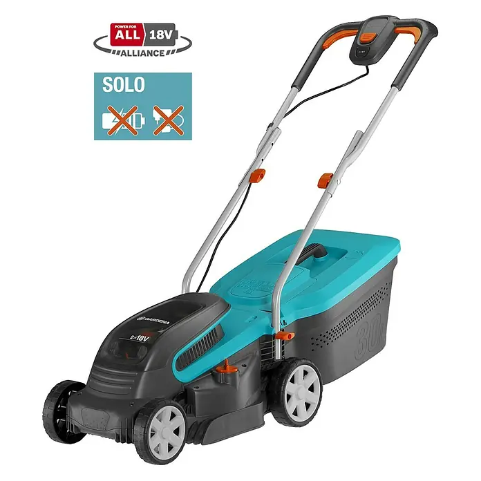 Gardena Akku-Rasenmäher PowerMax 32/36V P4A - 18 V, Ohne Akku, Schnittbreite: 32 cm - Diagonale Ansicht