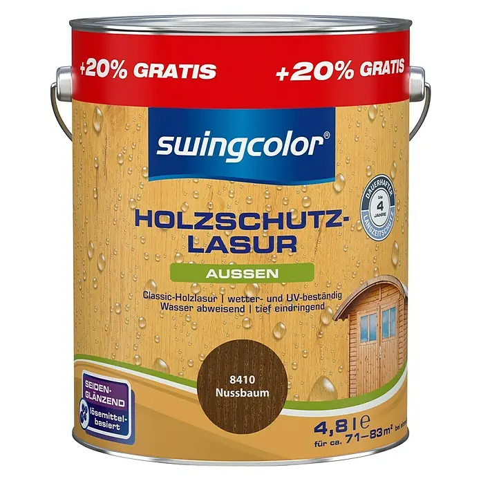 swingcolor Holzschutzlasur - Nussbaum, 4,8 l, Seidenglänzend, Lösemittelbasiert, Alkydharz - Vorderansicht