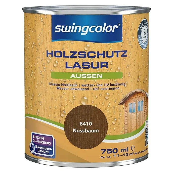 swingcolor Holzschutzlasur - Nussbaum, 750 ml, Seidenglänzend, Lösemittelbasiert, Alkydharz - Vorderansicht