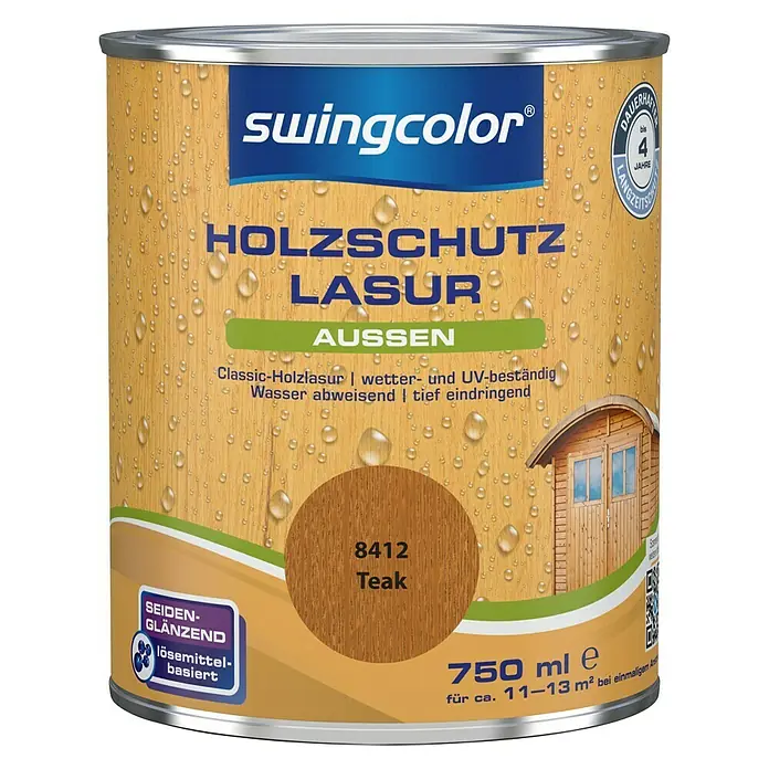 swingcolor Holzschutzlasur - Teak, 750 ml, Seidenglänzend, Lösemittelbasiert, Alkydharz - Vorderansicht