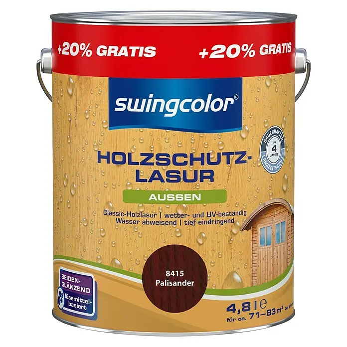 swingcolor Holzschutzlasur - Palisander, 4,8 l, Seidenglänzend, Lösemittelbasiert, Alkydharz - Vorderansicht