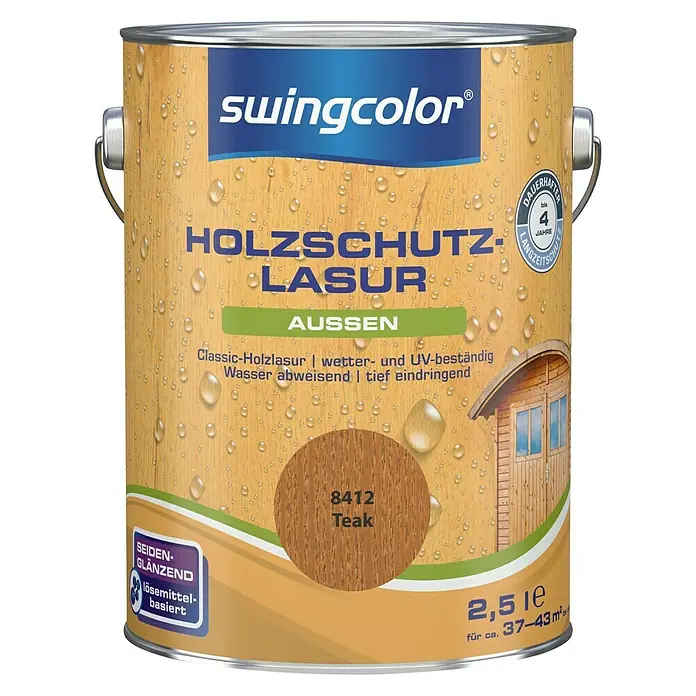 swingcolor Holzschutzlasur - Teak, 2,5 l, Seidenglänzend, Lösemittelbasiert, Alkydharz - Vorderansicht